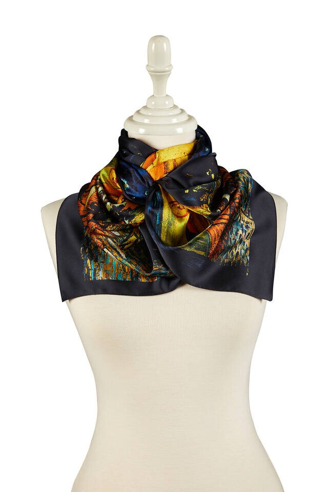 Navy Blue Cafe Street Silky Foulard - 2