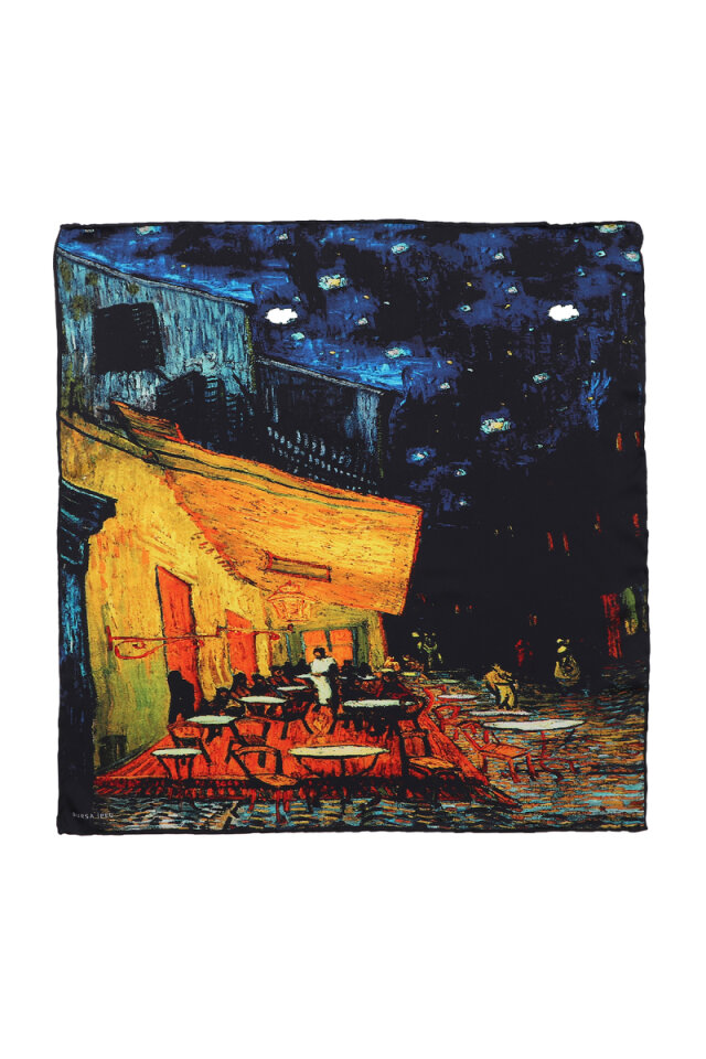 Navy Blue Cafe Street Silky Pocket Square 