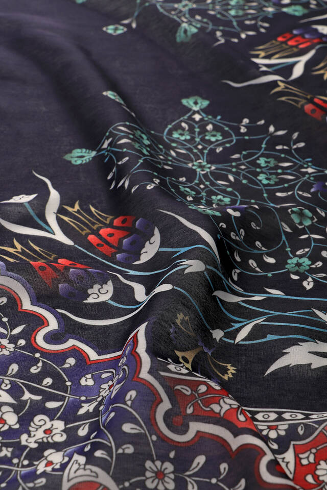 Navy Blue Candlestick Tulip Pattern Soft Square Scarf - 3