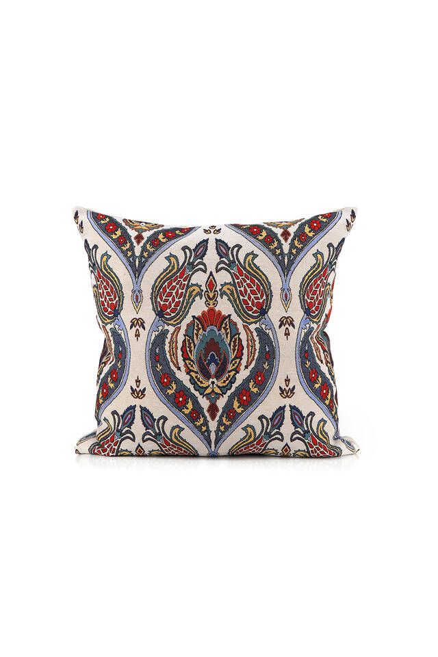 Navy Blue Candlestick Tulip Pattern Tapestry Throw Pillow 