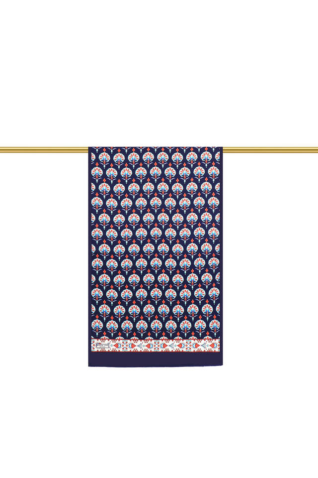 Navy Blue Carnation Pattern Silk Foulard - 2