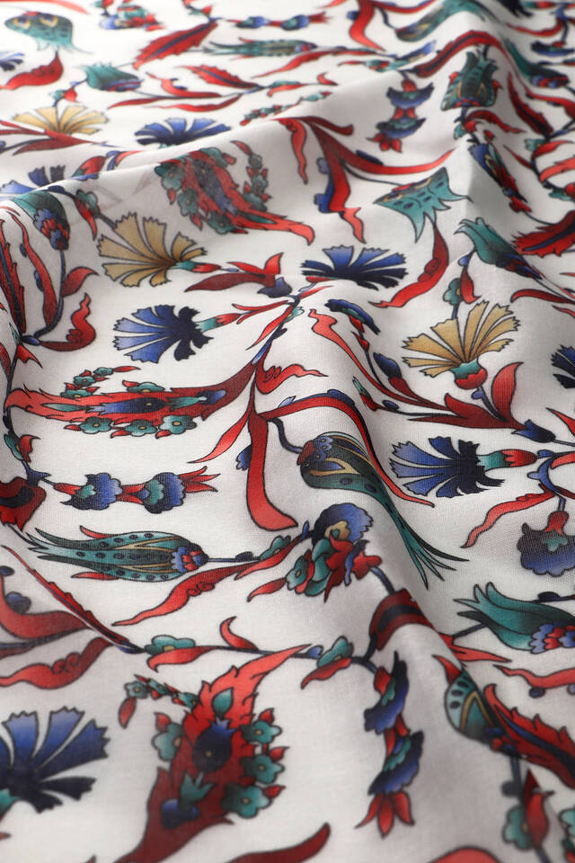 Navy Blue Carnation Tulip Pattern Soft Square Scarf - 3