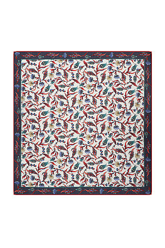 Navy Blue Carnation Tulip Pattern Soft Square Scarf 