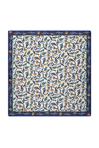 Navy Blue Carnation Tulip Pattern Soft Square Scarf 