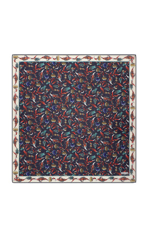 Navy Blue Carnation Tulip Pattern Soft Square Scarf 