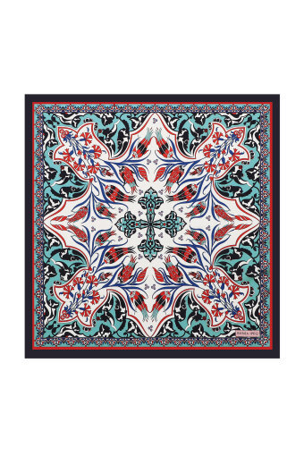 Navy Blue Cintemani Carnation Pattern Silky Pocket Square 