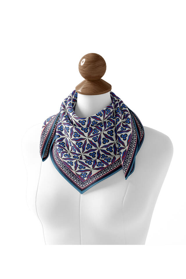 Navy Blue Cintemani Pattern Soft Square Scarf - 2