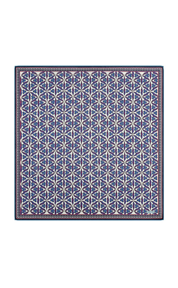 Navy Blue Cintemani Pattern Soft Square Scarf - Bursa İpek