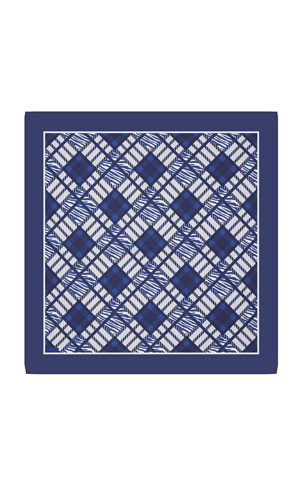 Navy Blue Diamond Pattern Twill Silk Square Scarf 