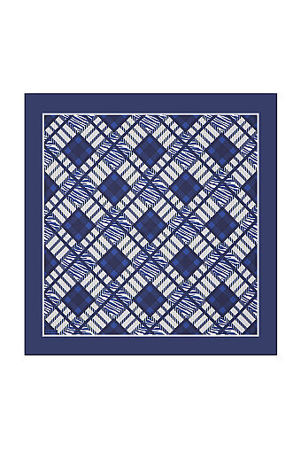 Navy Blue Diamond Pattern Twill Silk Square Scarf 
