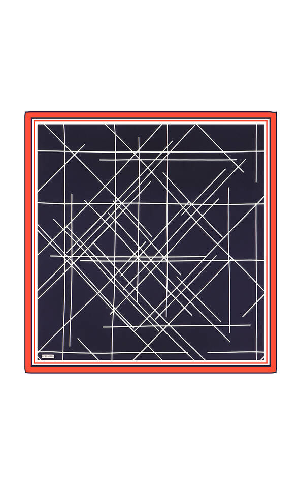 Navy Blue Echo Pattern Twill Silk Square Scarf - 2