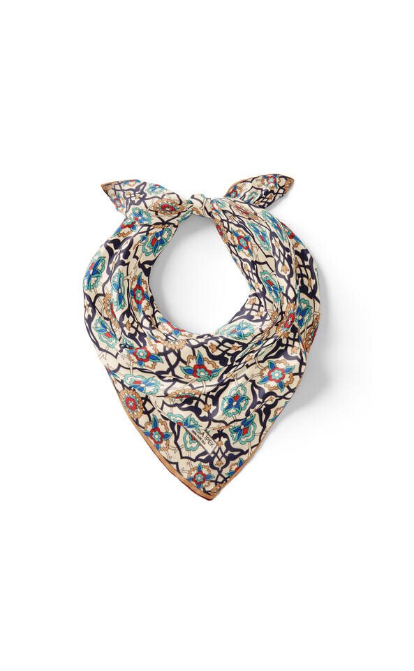 Navy Blue Ecru Tile Spiral Pattern Silk Pocket Square - 2