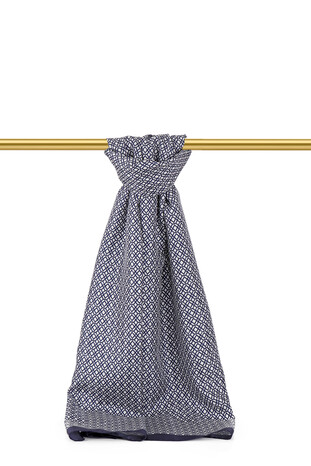 Navy Blue Honeycomb Pattern Twill Silk Scarf 