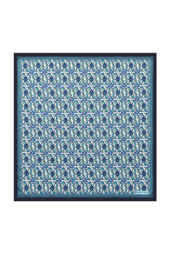  Navy Blue Ivy Tulip Pattern Silky Pocket Square 
