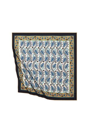 Navy Blue Ivy Tulip Pattern Silky Square Scarf 