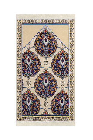 Navy Blue Iznik Pattern Tapestry Prayer Rug 