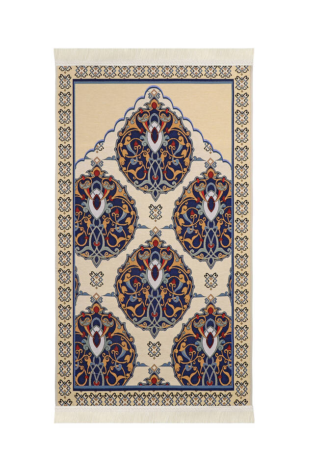 Navy Blue Iznik Pattern Tapestry Prayer Rug 