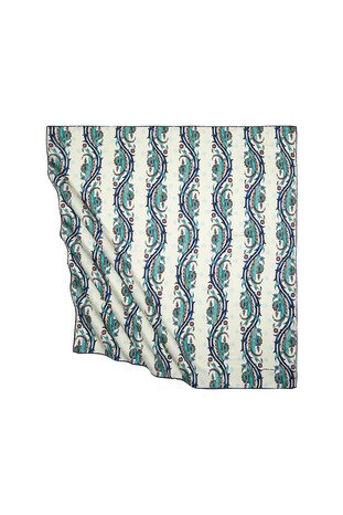 Navy Blue Khaki Turkish Pattern Ivy Pattern Silky Square Scarf 