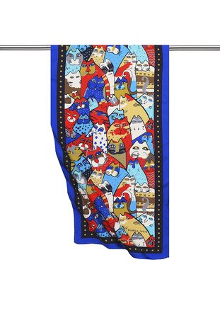 Navy Blue Mustard Patterned Silky Foulard 