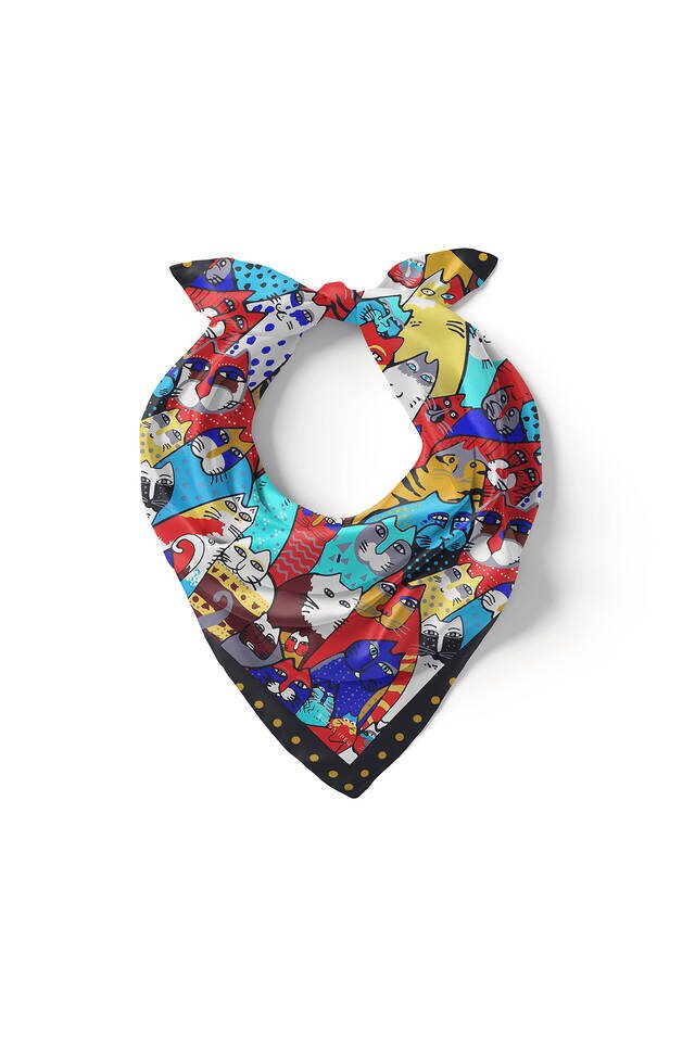 Navy Blue Mustard Patterned Silky Pocket Square - 2