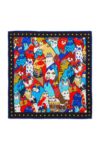 Navy Blue Mustard Patterned Silky Pocket Square 