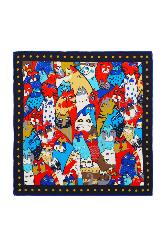 Navy Blue Mustard Patterned Silky Pocket Square - 1