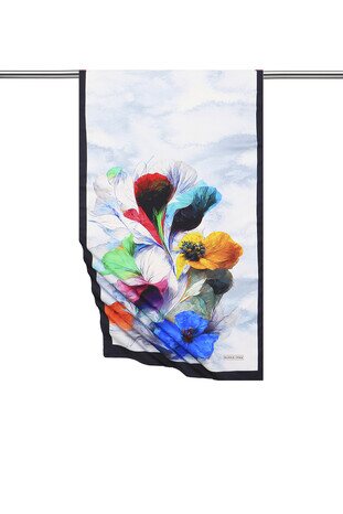 Navy Blue Poppy Pattern Silky Foulard 