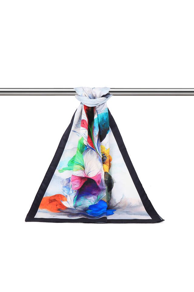 Navy Blue Poppy Pattern Silky Foulard - 3