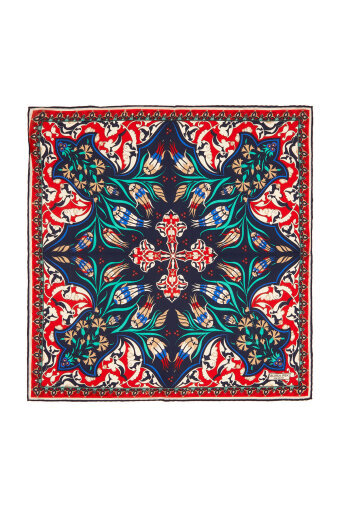 Navy Blue Red Carnation Tulip Pattern Silk Pocket Square 