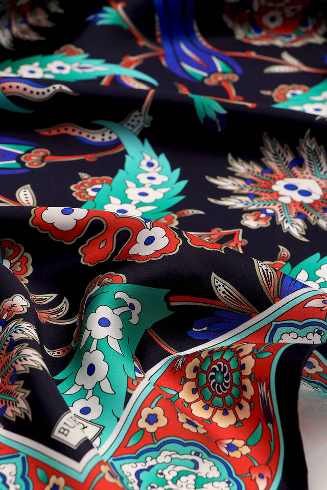 Navy Blue Red Ephesus Pattern Silk Square Scarf - 3