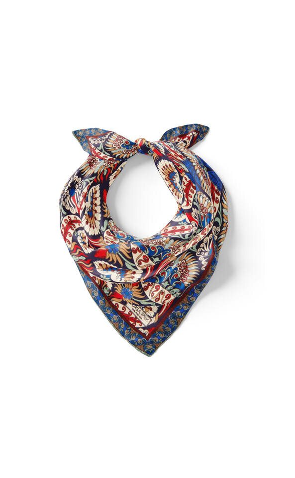 Navy Blue Red Peacock Pattern Silk Pocket Square - 2