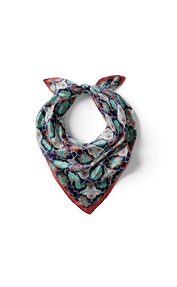 Navy Blue Red Tile Spiral Pattern Silk Pocket Square - 2