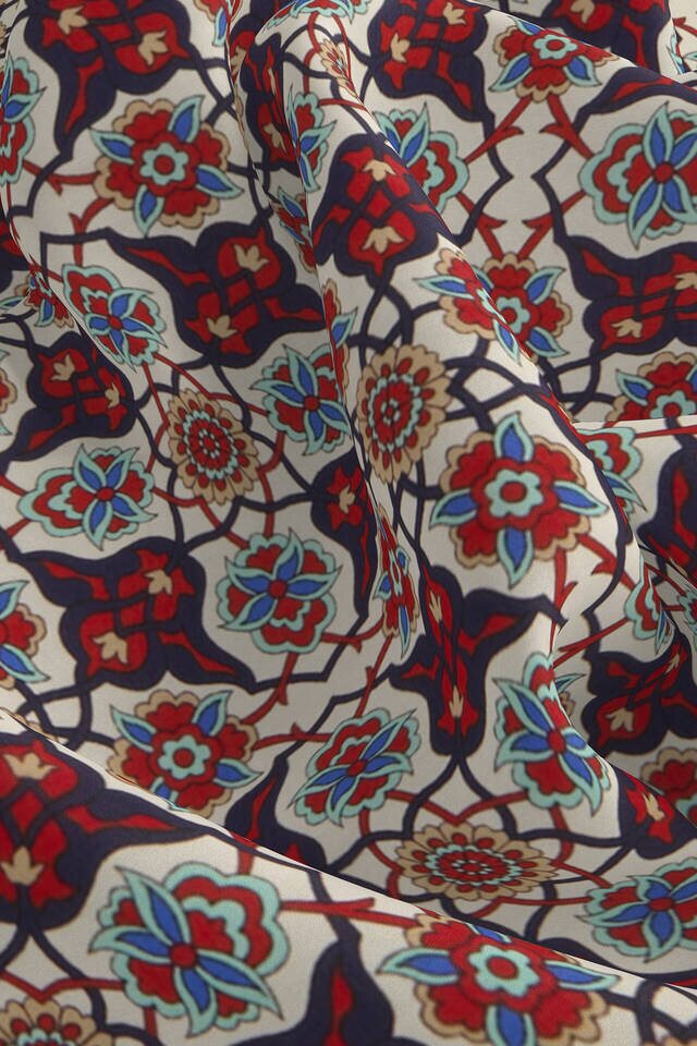 Navy Blue Red Tile Spiral Pattern Silk Pocket Square - 3