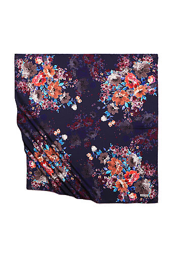 Navy Blue Sardinia Pattern Silky Square Scarf 