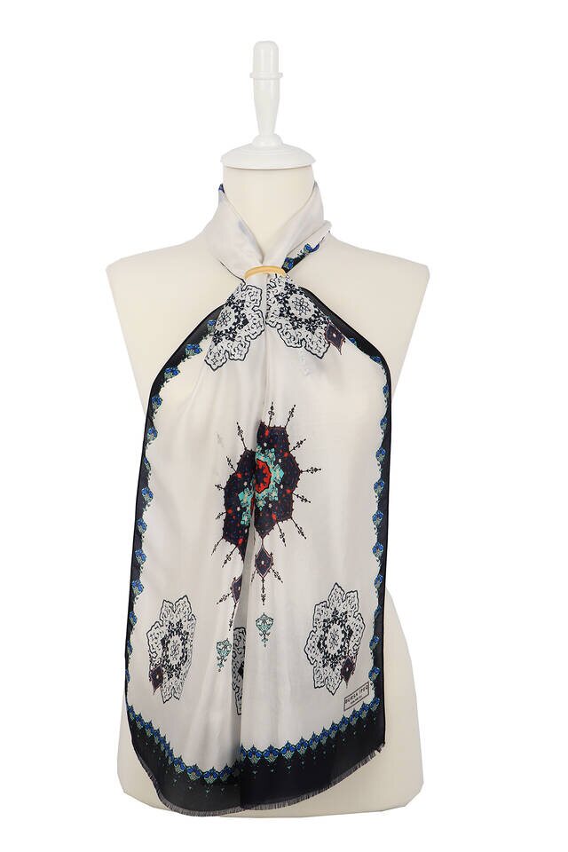 Navy Blue Sax Core Voile Silk Foulard 