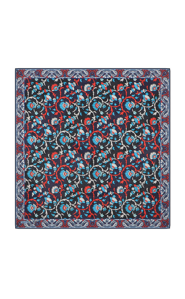 Navy Blue Shawl Pattern Voile Silk Square Scarf - 2