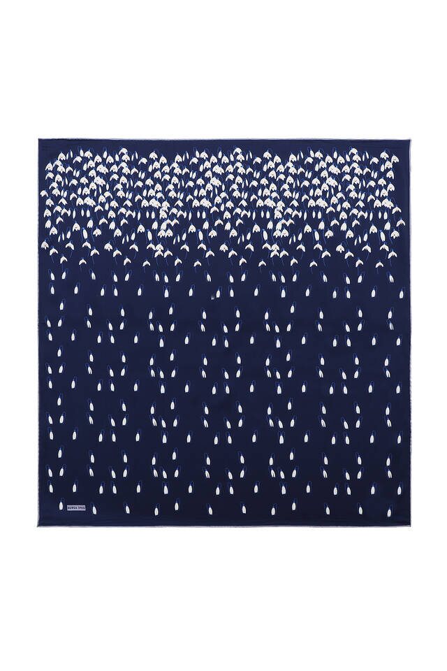 Navy Blue Snowdrop Sura Silk Square Scarf - 2