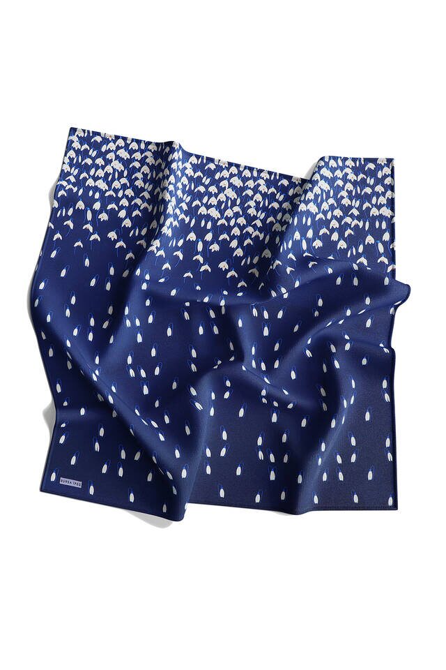 Navy Blue Snowdrop Sura Silk Square Scarf - 4
