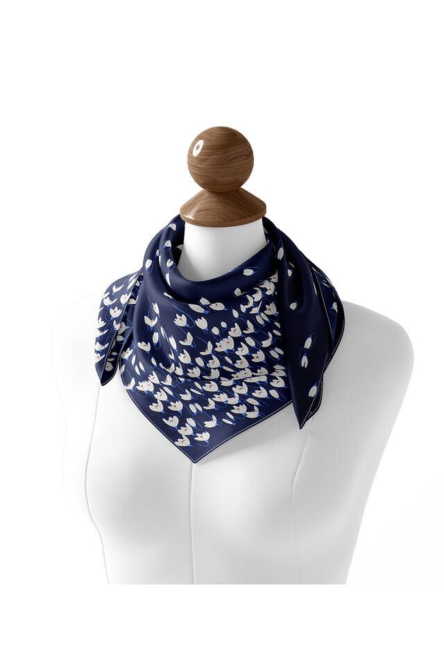Navy Blue Snowdrop Sura Silk Square Scarf - 3