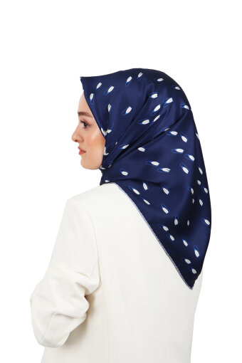 Navy Blue Snowdrop Sura Silk Square Scarf 