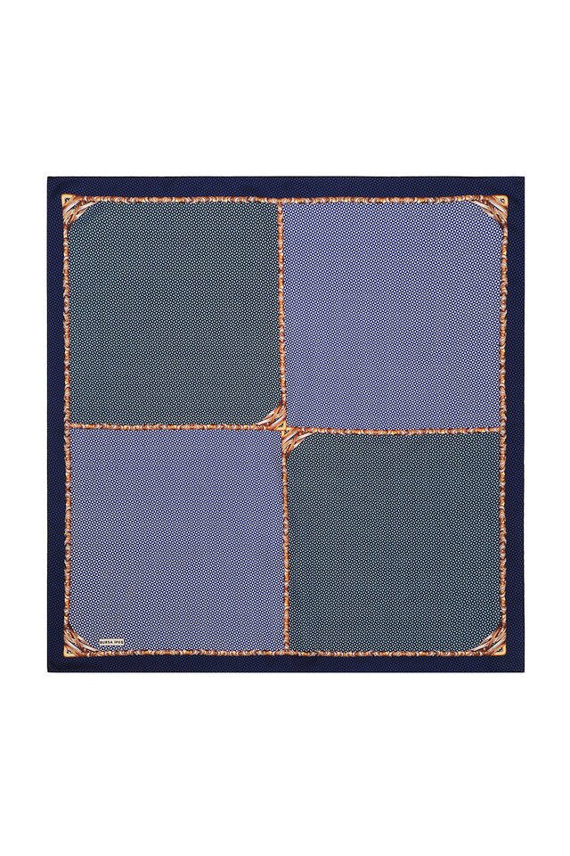 Navy Blue Straw Pattern Twill Silk Square Scarf - 2