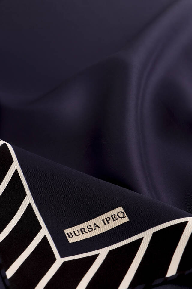 Navy Blue Stripe Pattern Twill Silk Square Scarf - 3