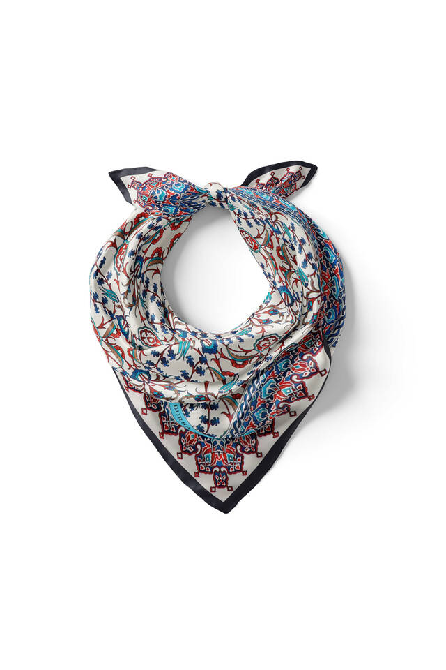 Navy Blue Tile Tulip Pattern Silky Pocket Square - 2