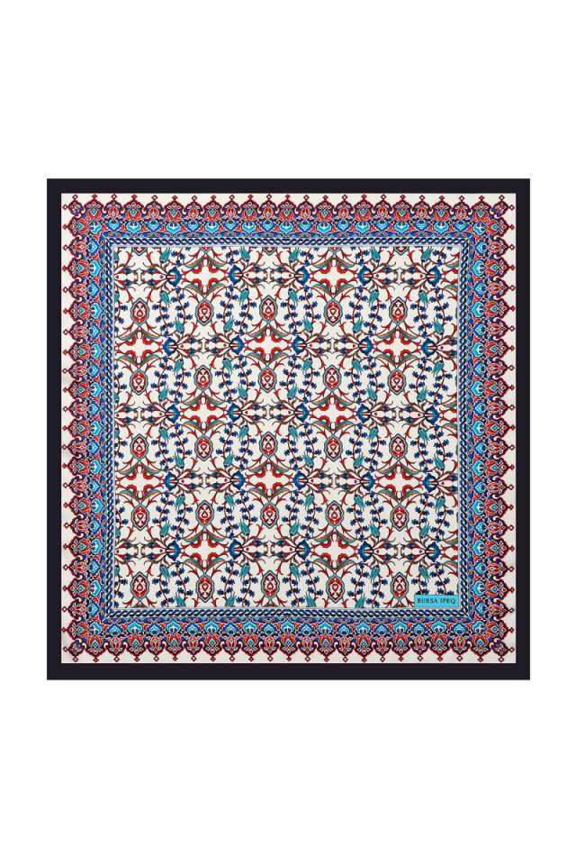 Navy Blue Tile Tulip Pattern Silky Pocket Square 