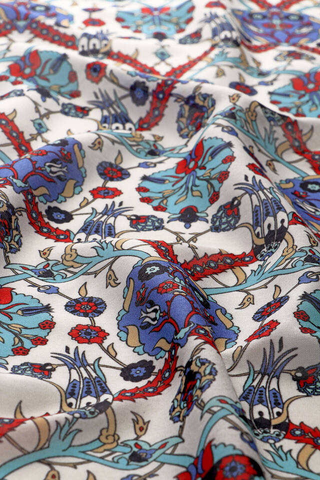 Navy Blue Tile Tulip Pattern Soft Square Scarf - 3