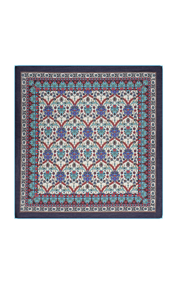 Navy Blue Tile Tulip Pattern Soft Square Scarf 