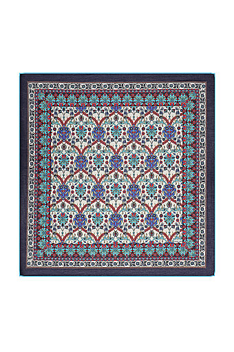 Navy Blue Tile Tulip Pattern Soft Square Scarf 