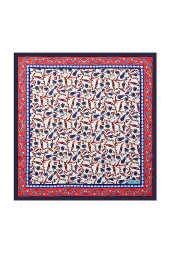 Navy Blue Tulip Carnation Pattern Silky Pocket Square 