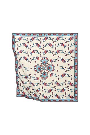 Navy Blue Tulip Pattern Silk Square Scarf 