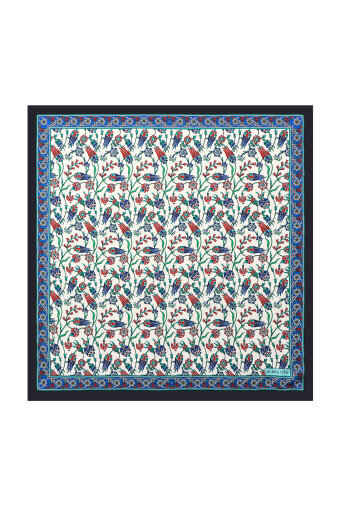 Navy Blue Tulip Pattern Silky Pocket Square 